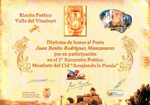 Participación en el I Encuentro Poético Monforte del Cid Acogiendo la Poesía
