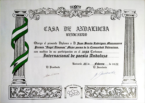 Premio Ángel Almansa a la mejor poesía andaluza de la comunidad Valenciana