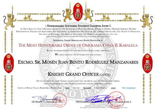 Caballero Gran oficial de la Muy Honorable Orden del Omukama Chwa II. Kabalega