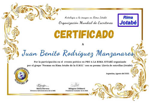 Certificado de participación en la antología a la imagen de la OME