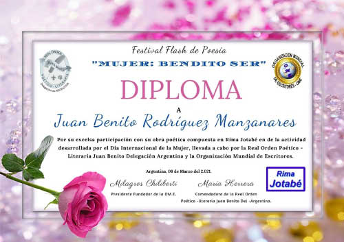 Certificado de participación. Mujer Bendito ser