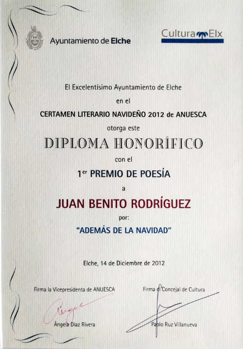 Diploma Honorífico - 1er Premio de Poesía