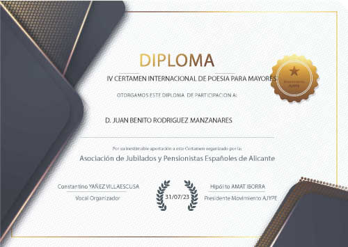 Diploma de participación en el concurso de AJYPE 2023