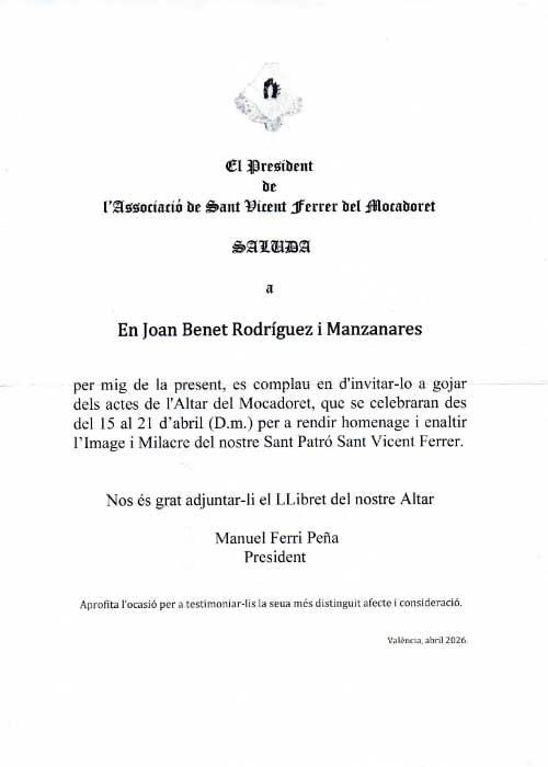 Invitación del Altar del Mocadoret