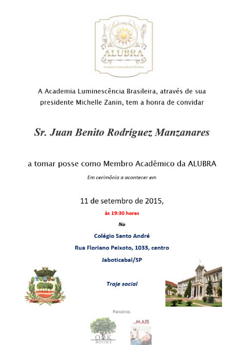 Invitación de ALUBRA para tomar posesión de mi nombramiento como académico