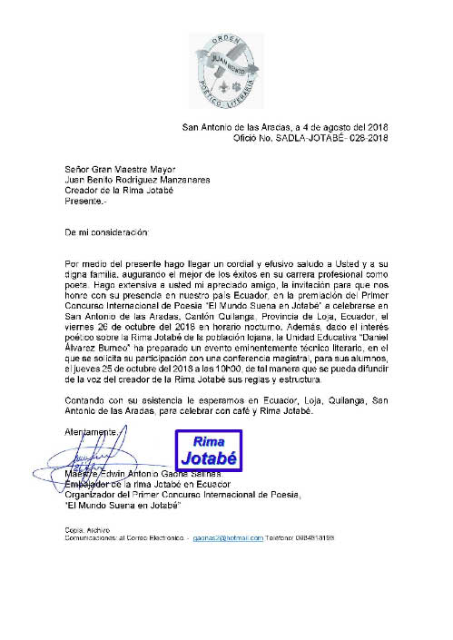 Invitación a Ecuador para realizar diferentes actos