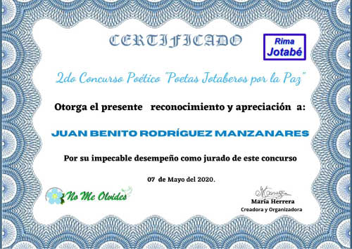 Jurado en la segunda edición del concurso poético Poetas Jotaberos por la paz