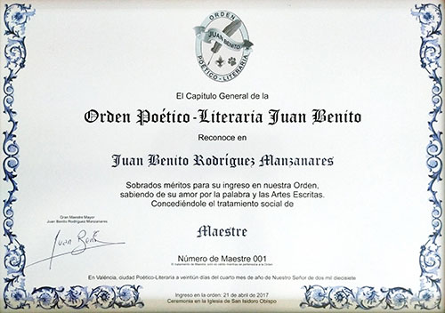 Maestre de la Real Orden Poético-Literaria Juan Benito
