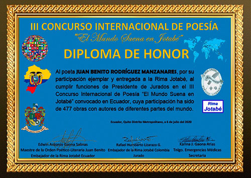 Presidente del jurado del III Concurso Internacional de Poesía El mundo suena en Jotabé