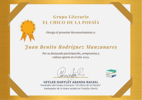 Reconocimiento del Grupo Literaria El Chico de la Poesía