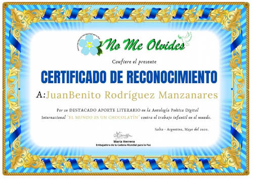 Certificado Reconocimiento - Antología el mundo es un chocolatín