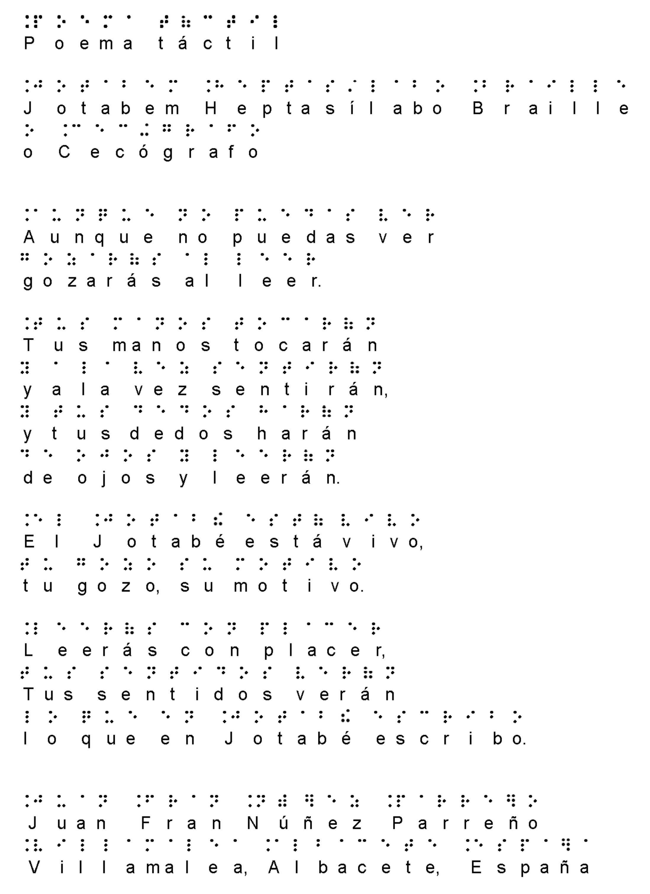 Poema Jotabé en Braille