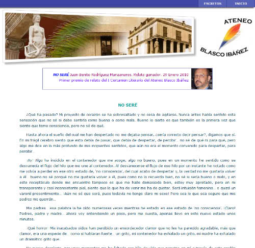 Relato corto, No seré, ganador en el Ateneo Republicano Blasco Ibáñez