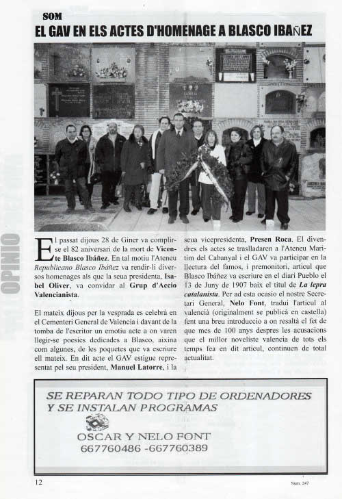 Homenaje a Vicente Blasco Ibáñez