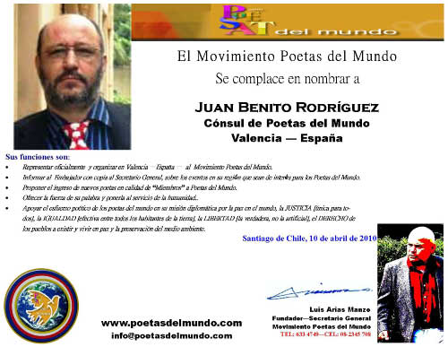 Diploma, Cónsul de Poetas del Mundo en Valencia