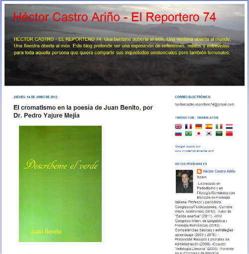 Reseña literaria de Pedro Yajure para mi poemario, Descríbeme el verde