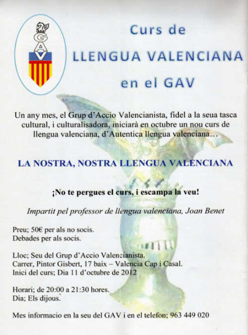 Curs de Llengua Valenciana en el GAV
