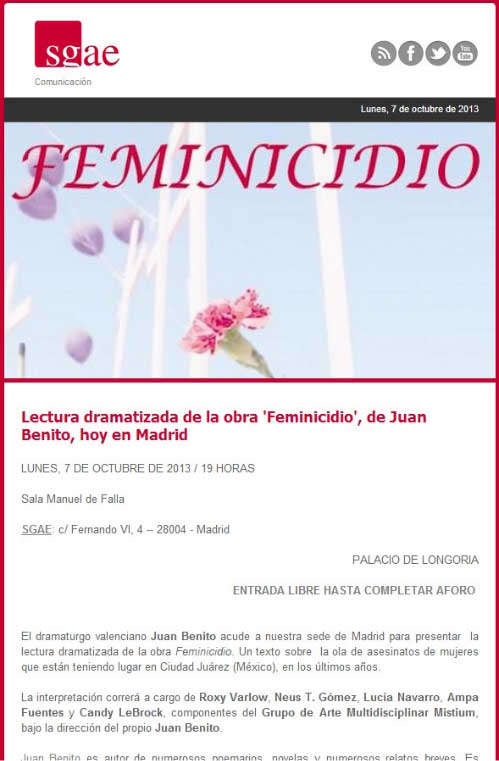 Lectura dramatizada de Feminicidio en Madrid