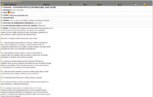 Publicidad del V Certamen Poético internacional, Rima Jotabé