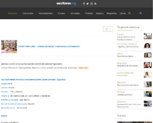 Escritores.org publicita las Bases del VII Certamen Poético Internacional Rima Jotabé