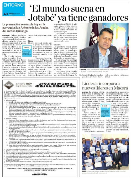 Página del Dirario La Hora de Ecuador