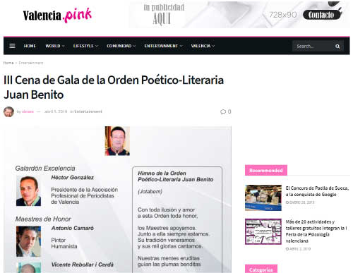 III Cena de Gala de la Orden Poético-Literaria Juan Benito