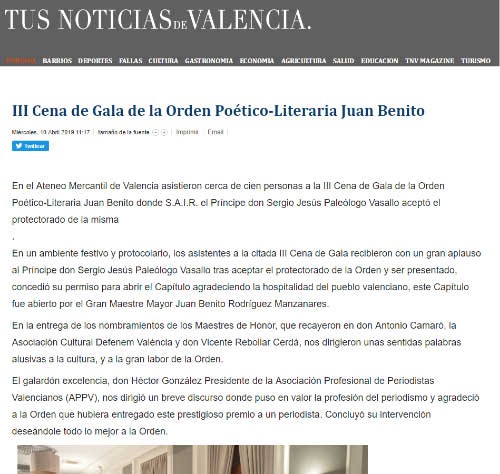 III Cena de Gala de la Orden Poético-Literaria Juan Benito