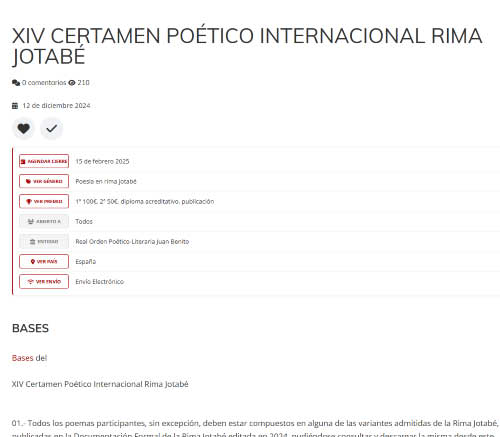 Finales Cerrados anuncia el XIV Certamen Poético Internacional Rima Jotabé