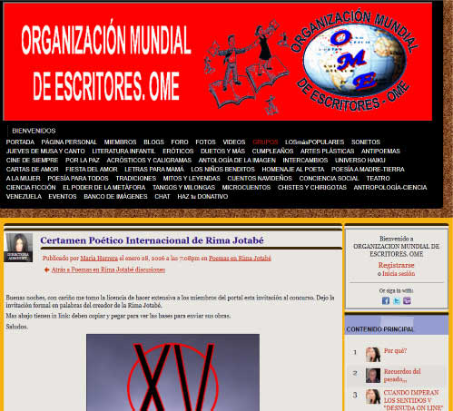 La Organización MUndial de Escritores anuncia el XV Certamen Poético Internacional Rima Jotabé